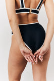 Black Contrast Binding High Waist Bikini Bottoms