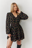 Black Rose Print Wrap Front Mini Skater Dress