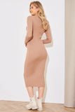 High Neck Variegated Rib Knit Midi Dress