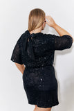 Black Sequin T-Shirt with Satin Bow Back