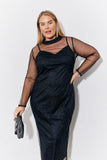 Black Mesh Metallic Detail Maxi Dress with Removable Jersey Slip Dress