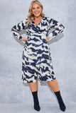 Monochrome Abstract Print Wrap Collared Midi Dress