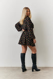 Black Rose Print High Neck Mini Dress