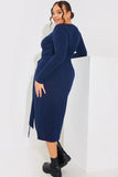 Scoop Neck Wrap Front Brushed Rib Midi Dress