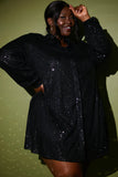 Black Sequin Oversized Shirt Dress