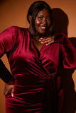 Velvet Wrap Front Drape Midi Dress