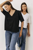 Black and White 2 Pack Slouchy V-Neck T-Shirt