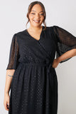 Metallic Dobby Wrap Midaxi Dress With Flutter Sleeves