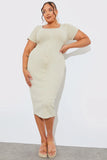 Ribbed Button Through Short Sleeve Midaxi Dress