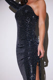 Glitter One Shoulder Ruched Maxi Dress