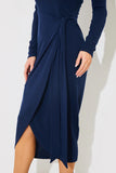 Scoop Neck Wrap Front Brushed Rib Midi Dress