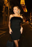 Bandeau Faux Feather Trim Mini Dress