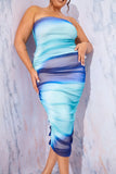 Ombre Mesh Bandeau Midi Dress