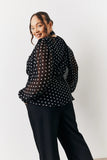 Black Polka Dot Tie Neck Blouse
