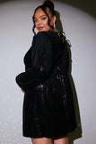 Black Sequin V Neck Smock Dress