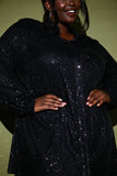 Black Sequin Oversized Shirt Dress