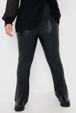 PU Split Hem Flare Trousers