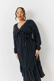 Black and White Polka Dot Frill Detail Midaxi Dress
