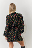 Black Rose Print High Neck Mini Dress