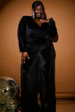 Velvet Puff Sleeve Wrap Front Jumpsuit