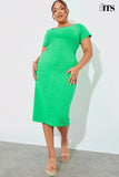 Ribbed Button Through Short Sleeve Midaxi Dress