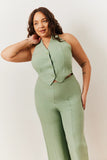 Sage Tailored Halterneck Waistcoat Wide Leg Jumpsuit