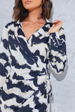 Monochrome Abstract Print Wrap Collared Midi Dress