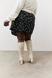 Black Floral Flippy Mini Skirt