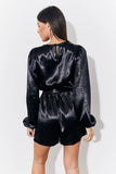 Black Liquid Satin Belted Detail Playsuit