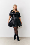 Black Liquid Satin Wrap Front Detail Mini Dress
