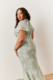 Sage Floral Print Chiffon Flutter Sleeve Maxi Dress