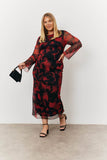 Abstract Print Mesh Open Back Detail Maxi Dress