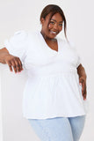 Poplin Shirred Waist Puff Sleeve Top