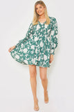 Floral Print Shirred Bodice Balloon Sleeve Mini Dress