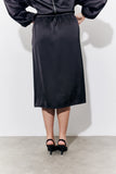 Black Satin Wrap Midi Skirt