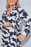 Monochrome Abstract Print Wrap Collared Midi Dress