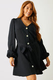 Balloon Sleeve Button Down Mini Dress