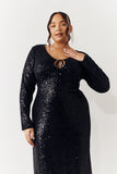 Black Sequin Long Sleeve Maxi Dress