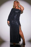 Glitter One Shoulder Ruched Maxi Dress