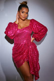 Balloon Sleeve Drape Mini Dress