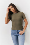 Khaki Ribbed Crew Neck Short Sleeve Top