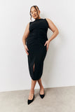 Black Bengaline Ruched Midi Dress