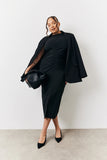 Black Bengaline Ruched Midi Dress