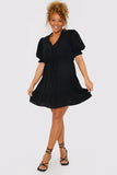 Drawstring Waist Balloon Sleeve Mini Dress