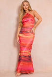 Satin Abstract Print Halterneck Midaxi Dress