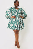 Floral Print Shirred Bodice Balloon Sleeve Mini Dress