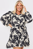V Neck Balloon Sleeve Godet Mini Dress