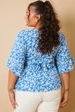 Floral Print V Neck Twist Blouse