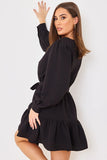 Button Detail Tie Waist Mini Dress