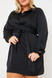 Satin Tie Waist Shirt Dress